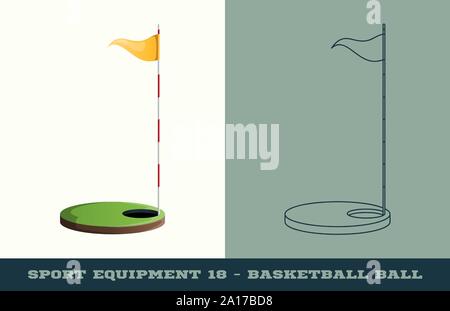 Vector golf hole with flag icon. Game equipment. Professional sport, classic golf hole for official competitions and tournaments. Isolated illustratio Stock Vector