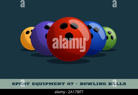 Vector Bowling balls icon. Game equipment. Professional sport, classic colorful balls for official competitions and tournaments. Isolated illustration Stock Vector