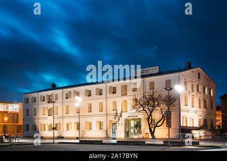 Parnu, Estonia - December 14, 2017: Building Of Parnu Museum In Evening Or Night Illuminations. Stock Photo