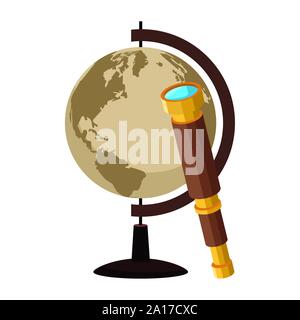 retro world map and telescope navigation Stock Vector