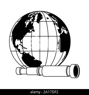 retro world map and telescope navigation Stock Vector