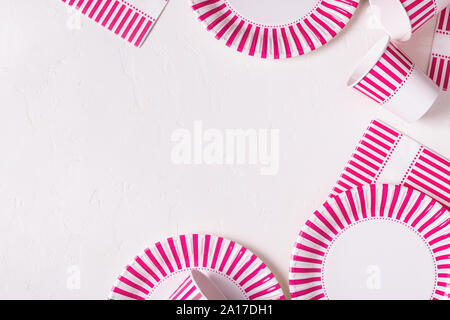 Eco-friendly disposable paper tableware. Party, picnic or bbq concept. Stock Photo