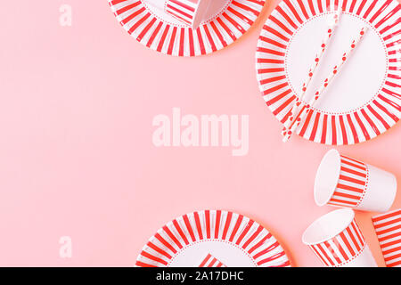Eco-friendly disposable paper tableware. Party, picnic or bbq concept. Stock Photo