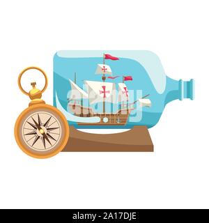 caravel ship antique in bottle Stock Vector