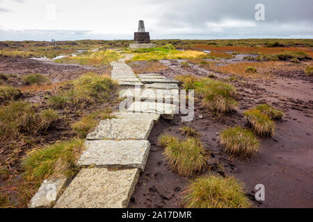 The trig point on the top of The Cheviot in Northumberland UK Stock Photo