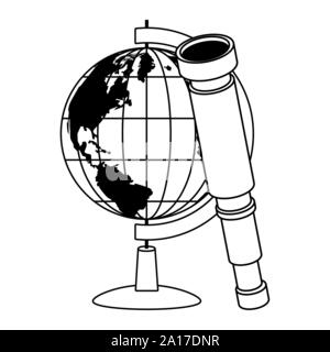 retro world map and telescope navigation Stock Vector