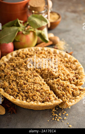 Traditional fall seasonal dessert, apple pie with streusel crumb topping Stock Photo