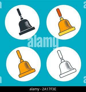 Set of outline icons of vintage school bell. Stock Vector