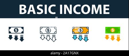 Basic Income icon set. Premium symbol in different styles from fintech technology icons collection. Creative basic income icon filled, outline Stock Vector