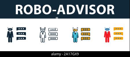 Robo-Advisor icon set. Premium symbol in different styles from fintech technology icons collection. Creative robo-advisor icon filled, outline Stock Vector