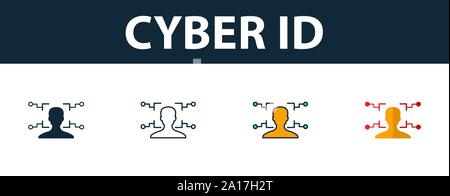 Cyber Id icon set. Premium symbol in different styles from fintech technology icons collection. Creative cyber id icon filled, outline, colored and Stock Vector