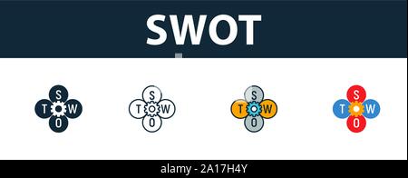 Swot icon set. Premium symbol in different styles from fintech technology icons collection. Creative swot icon filled, outline, colored and flat Stock Vector