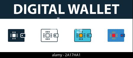 Digital Wallet icon set. Premium symbol in different styles from fintech technology icons collection. Creative digital wallet icon filled, outline Stock Vector