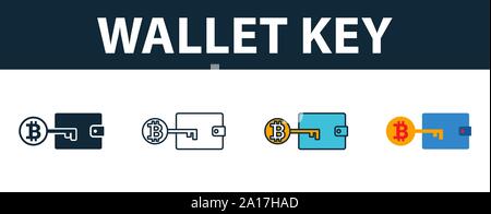 Wallet Key icon set. Premium symbol in different styles from fintech technology icons collection. Creative wallet key icon filled, outline, colored Stock Vector