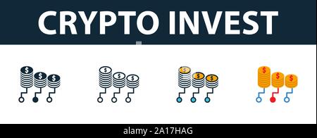 Crypto Invest icon set. Premium symbol in different styles from fintech technology icons collection. Creative crypto invest icon filled, outline Stock Vector