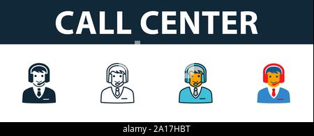 Call Center icon set. Premium symbol in different styles from customer service icons collection. Creative call center icon filled, outline, colored Stock Vector