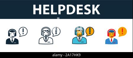 Helpdesk icon set. Premium symbol in different styles from customer service icons collection. Creative helpdesk icon filled, outline, colored and flat Stock Vector