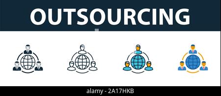 Outsourcing icon set. Premium symbol in different styles from customer service icons collection. Creative outsourcing icon filled, outline, colored Stock Vector