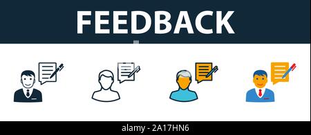 Feedback icon set. Premium symbol in different styles from customer service icons collection. Creative feedback icon filled, outline, colored and flat Stock Vector