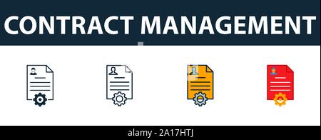 Contract Management icon set. Premium symbol in diferent styles from crm icons collection. Creative contract management icon filled, outline, colored Stock Vector