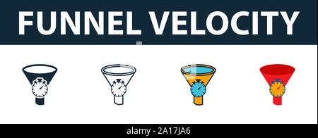 Funnel Velocity icon set. Premium symbol in diferent styles from crm icons collection. Creative funnel velocity icon filled, outline, colored and flat Stock Vector