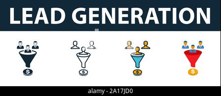 Lead Generation icon set. Premium symbol in diferent styles from crm icons collection. Creative lead generation icon filled, outline, colored and flat Stock Vector