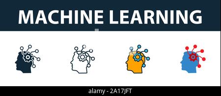 Machine Learning icon set. Premium symbol in diferent styles from crm icons collection. Creative machine learning icon filled, outline, colored and Stock Vector