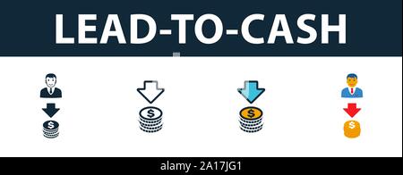 Lead-To-Cash icon set. Premium symbol in diferent styles from crm icons collection. Creative lead-to-cash icon filled, outline, colored and flat Stock Vector