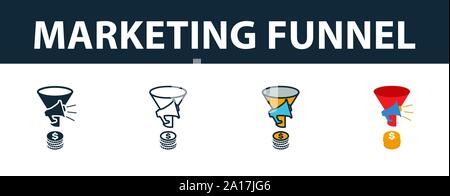 Marketing Funnel icon set. Premium symbol in diferent styles from crm icons collection. Creative marketing funnel icon filled, outline, colored and Stock Vector