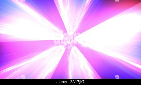 Abstract creative cosmic background. Hyper jump into another galaxy. Speed of light, neon glowing rays in motion. Moving through stars. Stock Photo