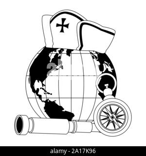 retro world map and compass and telescope navigation Stock Vector