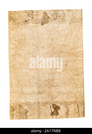 Crumpled sheet of paper Isolated on a white background. Close up yellowed yellow page for notes Stock Photo