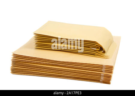 Stack of padded mailing envelopes isolated Stock Photo