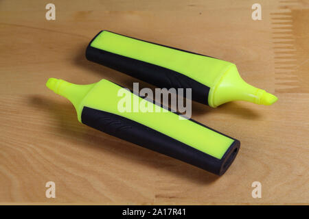Two yellow highlighters without their cap Stock Photo