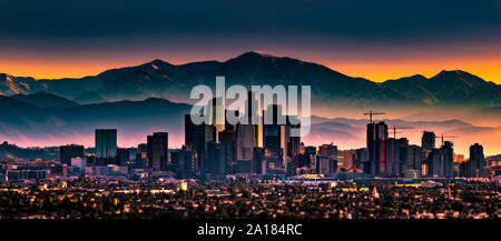 Los Angeles skyline dramatic sunset Stock Photo
