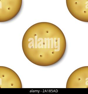 Seamless Pattern with Realistic Vector 3d Round Delicious Cookies Rustic, Cracker, Biscuit. Design Template of Sweet Cookie, Yummy Crackers, Breakfast Stock Vector