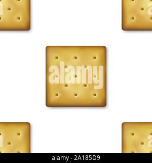 Seamless Pattern with Realistic Vector 3d Square Delicious Cookies Rustic, Cracker, Biscuit. Design Template of Sweet Cookie, Yummy Crackers Stock Vector