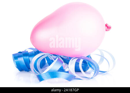 One whole inflated latex pastel ballon with blue ribbon isolated on white background Stock Photo