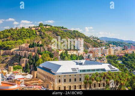 Malaga, Spain cityscape and Alcazaba in the day. Stock Photo
