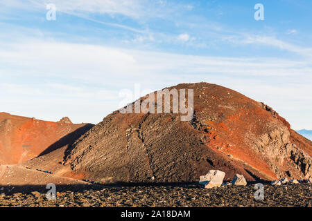 Terrain near summit crater on climbing route on Mount Fuji, a symmetrical volcano and tallest peak in Japan which is one of the most popular mountains Stock Photo