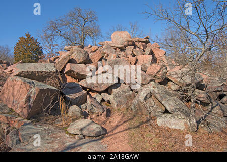 Granite Rocks from Granite Mining in Elephant Rocks State Park in Missouri Stock Photo