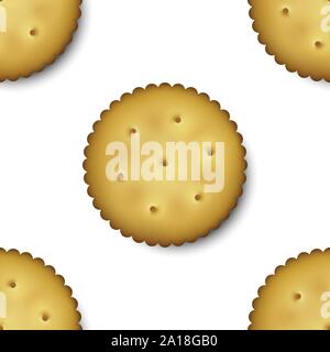 Seamless Pattern with Realistic Vector 3d Round Delicious Cookies Rustic, Cracker, Biscuit. Design Template of Sweet Cookie, Yummy Crackers, Breakfast Stock Vector
