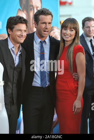 LOS ANGELES, CA. August 01, 2011: Jason Bateman (left), Ryan Reynolds & Olivia Wilde at the world premiere of their new movie The Change-Up at the Regency Village Theatre, Westwood. © 2011 Paul Smith / Featureflash Stock Photo