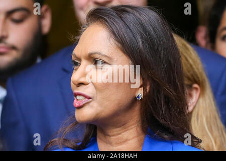 London, UK. 24th Sep, 2019. Anti-Brexit campaigner and businesswoman Gina Miller speaking outside The Supreme Court on the day the court ruled that the British Prime Minister Boris Johnson's decision to prorogue Parliament is unlawful. Credit: SOPA Images Limited/Alamy Live News Stock Photo