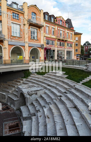 Plovdiv, Bulgaria -May 7, 2019:   Ruins of the Roman Stadium in center of Plovdiv Stock Photo