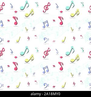 Pattern seamless background of music note. Multicolor flat symbol on white background. Concept of Lover music. Stock Vector