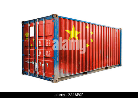The concept of  China export-import, container transporting and national delivery of goods. The transporting container with the national flag of China Stock Photo