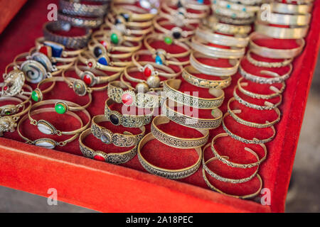 Typical souvenirs and handicrafts of Bali at the famous Ubud Market Stock Photo