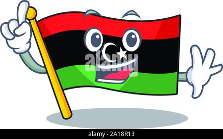 Finger flag libya clings to mascot wall Stock Vector