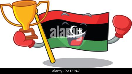 Boxing winner flag libya clings to mascot wall Stock Vector